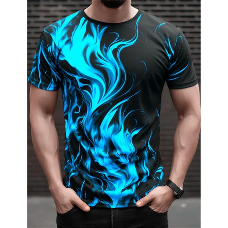 Fashion Men's Trend T-Shirts Short Sleeve Flame Series 3d Printed Street T Shirt O-Neck Casual Tops