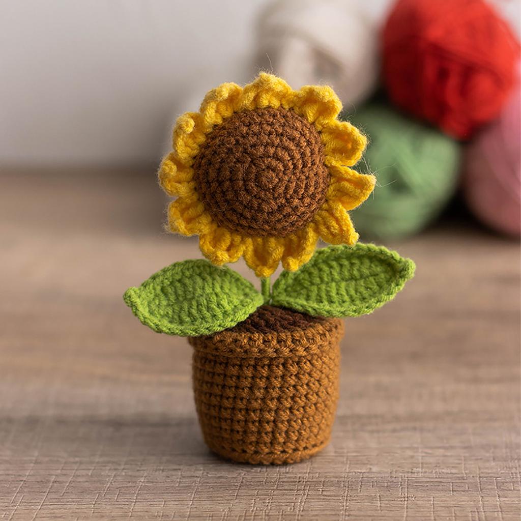 Háčkovaný slunečnicový košík Ručně pletené simulované slunečnice Květináčové ozdoby Sváteční dárky