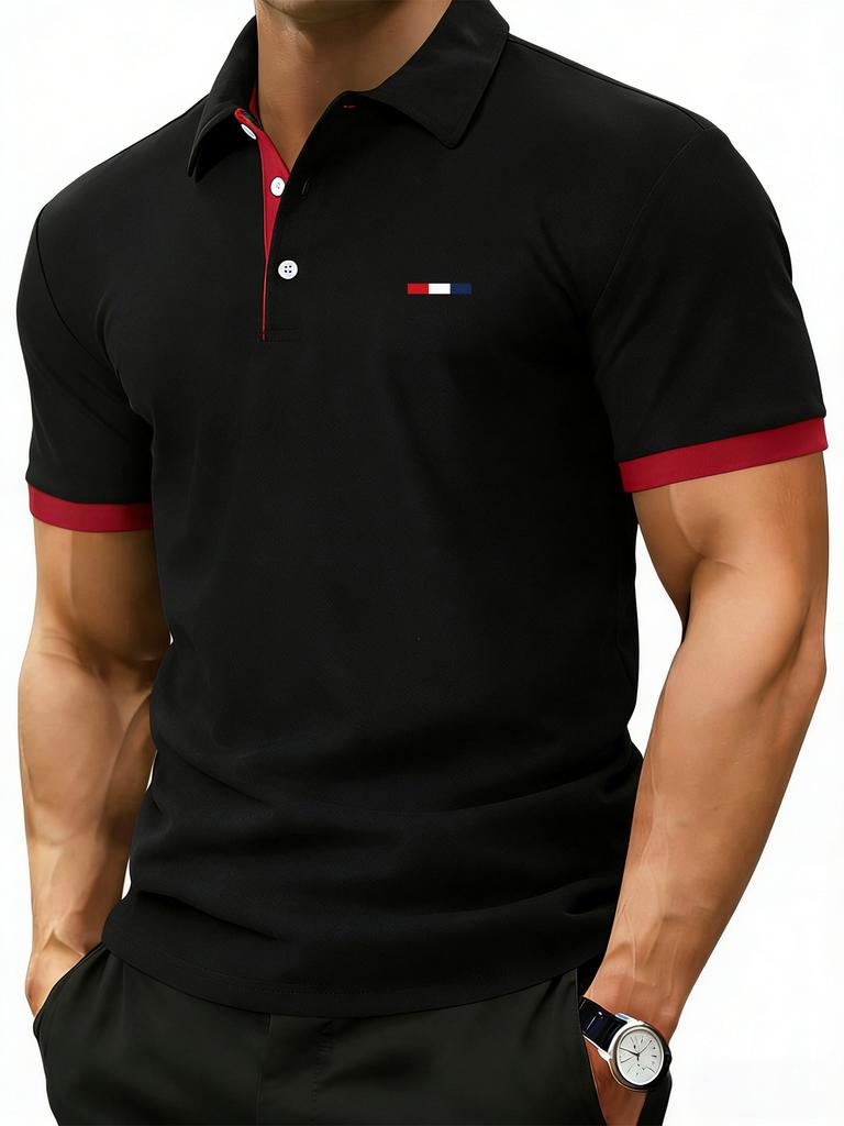  Mens Color Block Polo, Modern Style with Breathable Fabric for Streetwear Fashion