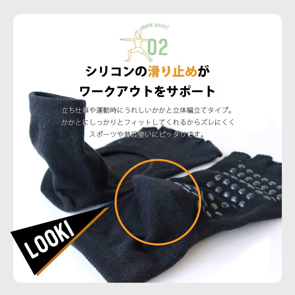 Pilates Yoga [box408] Women's Socks, 3-Pair Set, Toeless, Socks, Non-Slip, Five-Toe, Sports, Mid-Length, 23-25cm