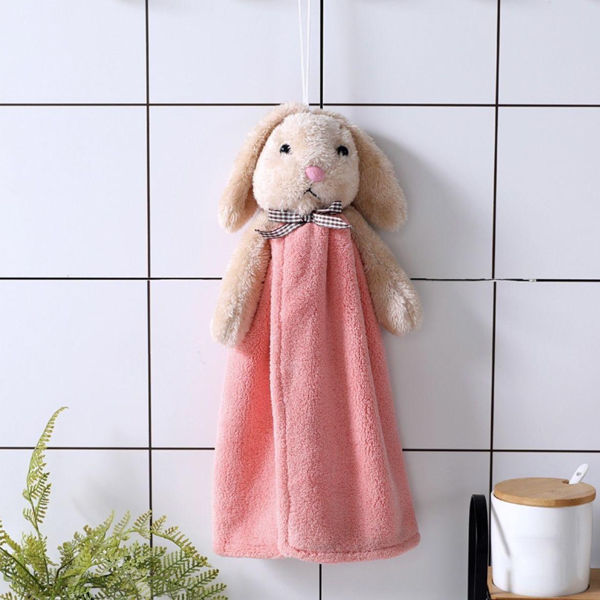 

New Cute and Super Cute Wealthy Rabbit Hanging Hand Wipes, Towels, Toilets, Dormitory Bathroom, Thickened Water Absorption рожевий