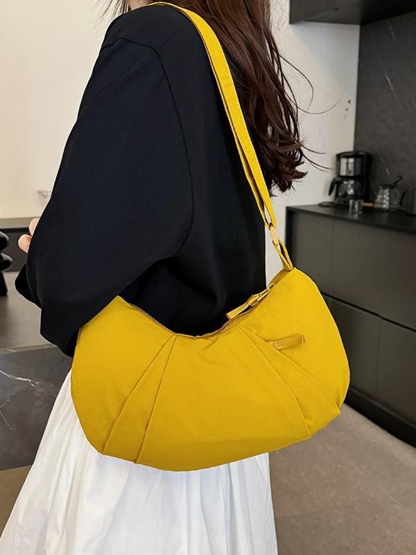 Borsa a tracolla casual in nylon da donna con chiusura a cerniera e tasca per telefono