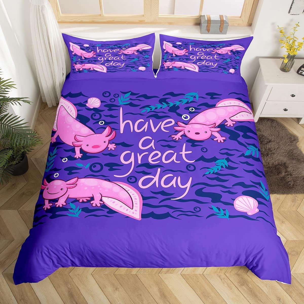 

Carton Axolotl Soft Duvet Cover Kawai Axolotl Beding Set Ocean Animal Warm Comforter Cover for Young Boys Young Girls Marine life Bedspread Cover 100*200cm Single