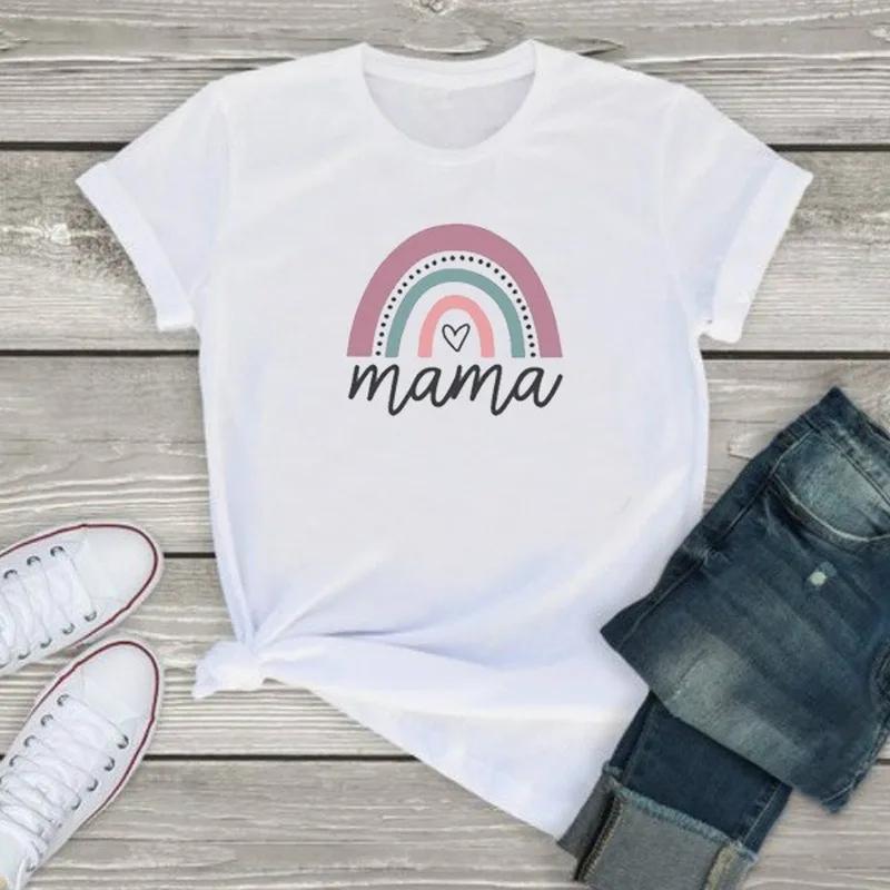 Rainbow Mama Letter Print T Shirt Women Short Sleeve O Neck Loose Tshirt Summer Ladies Tee Shirt Tops Clothes Camisetas Mujer