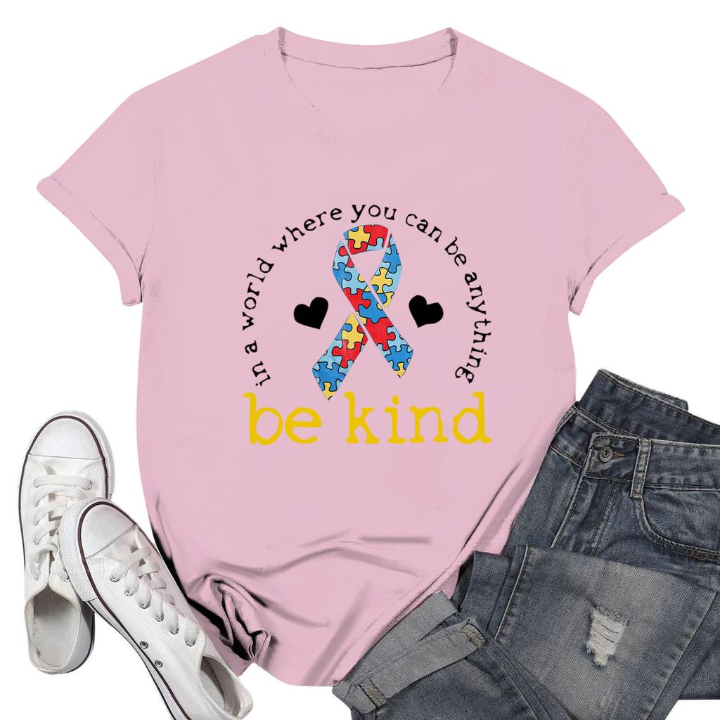 Tricou casual imprimat de damă, cu gât rotund, cu mânecă scurtă