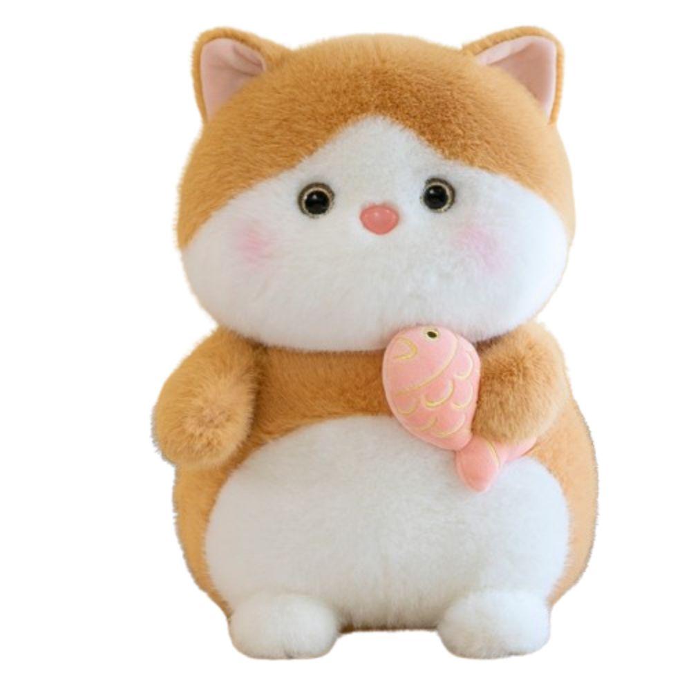 

Fluffy Cat Hold Fish Plush Toys Cartoon Cat Plush Dolls Children s Toys 25cm сірий
