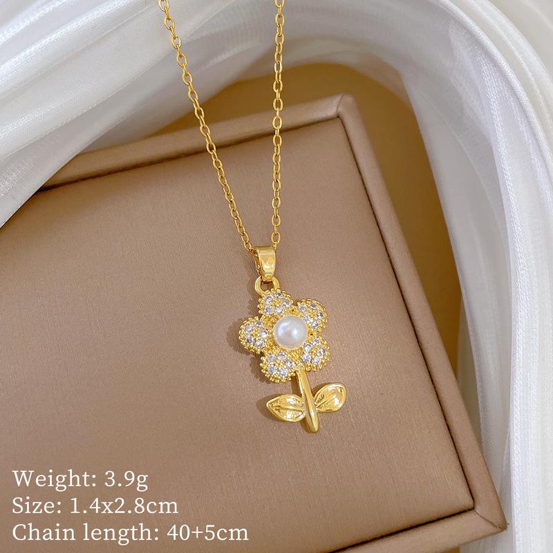 Multi-Element Style Copper Micro-Inlaid Necklace Combination Female Real Gold Electroplated Exquisite Collarbone Chain