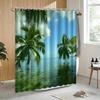 [Tropical Shower Curtain] Tropical Paradise Shower Curtain - Polyester, Machine Washable, Palm Tree And Lake Print, Ideal For Ba