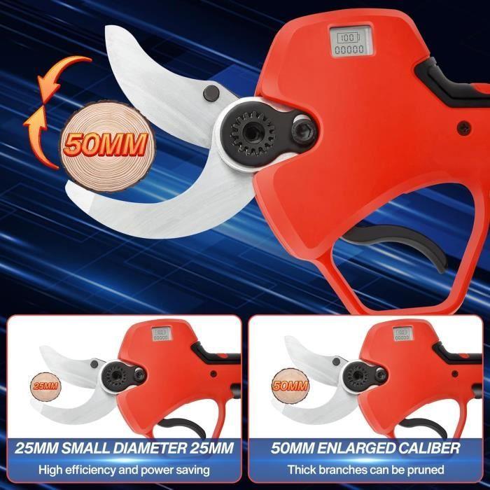 Sécateur Électrique - NUZEKY - Sans Fil - Perche Télescopique 2m - 21V - Lame Réglable 50mm