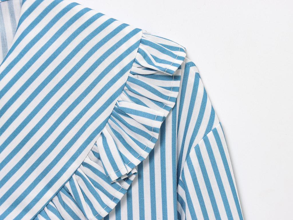 Elegant Women's Long Sleeve Striped Doll Collar Shirt