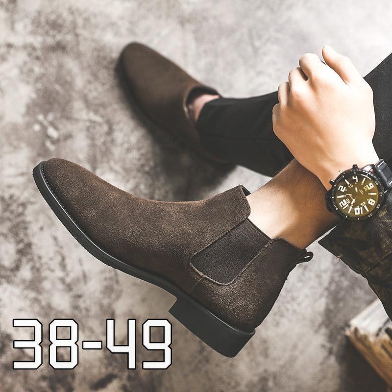 

Мужские ботильоны больших размеров: Натуральная кожа, Повседневные высокие, Плюс бархатные полувысокие, Британский стиль. 38