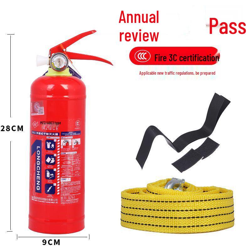 1kg Trockenpulver Handfeuerlöscher mit Feuerwarnschild und Jahresinspektionsset für Fahrzeuggebrauch