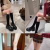 Cowhide version~ Noble gold coin round head leather shoes thick heel thick sole single shoes one pedal women