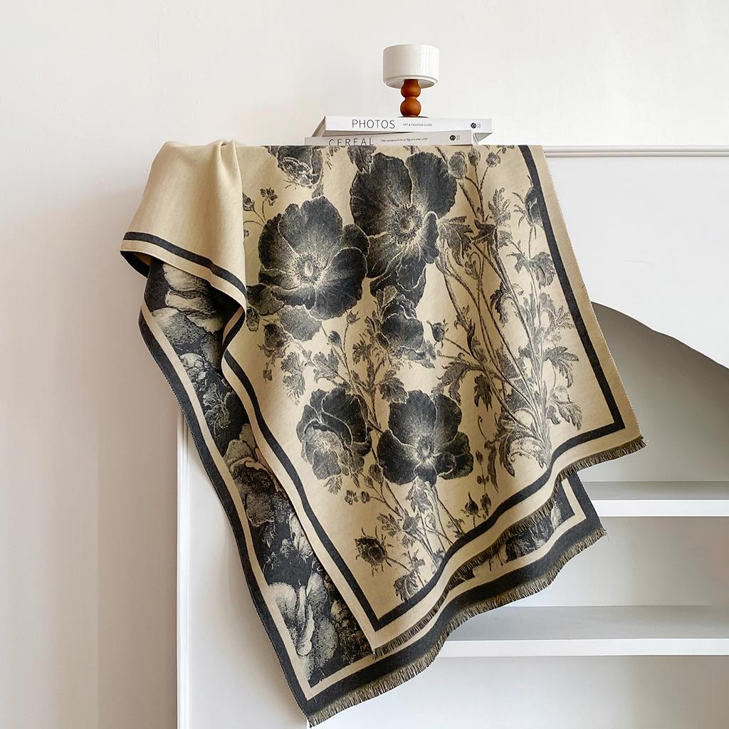 Luxury Brand Cashmere Women Floral Print Scarf Winter Warm Shawl and Wrap Bandana Pashmina Female Foulard Blanket Poncho