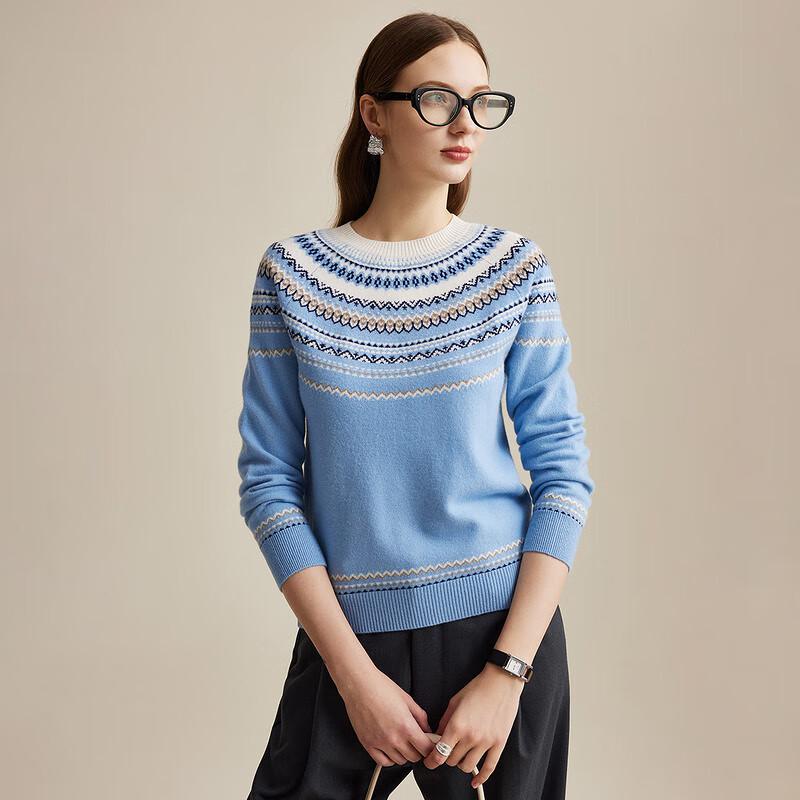 Women s High-End Fair Isle Jacquard Round Neck Wool Sweater M