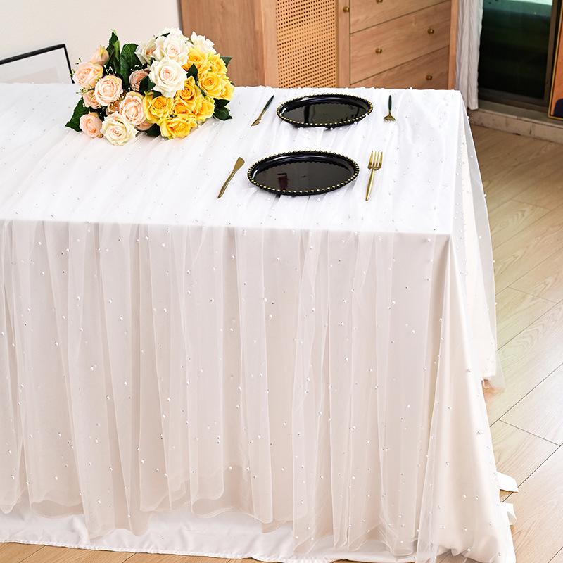 3D Pearl Beaded Mesh Wedding Dress Table Runner