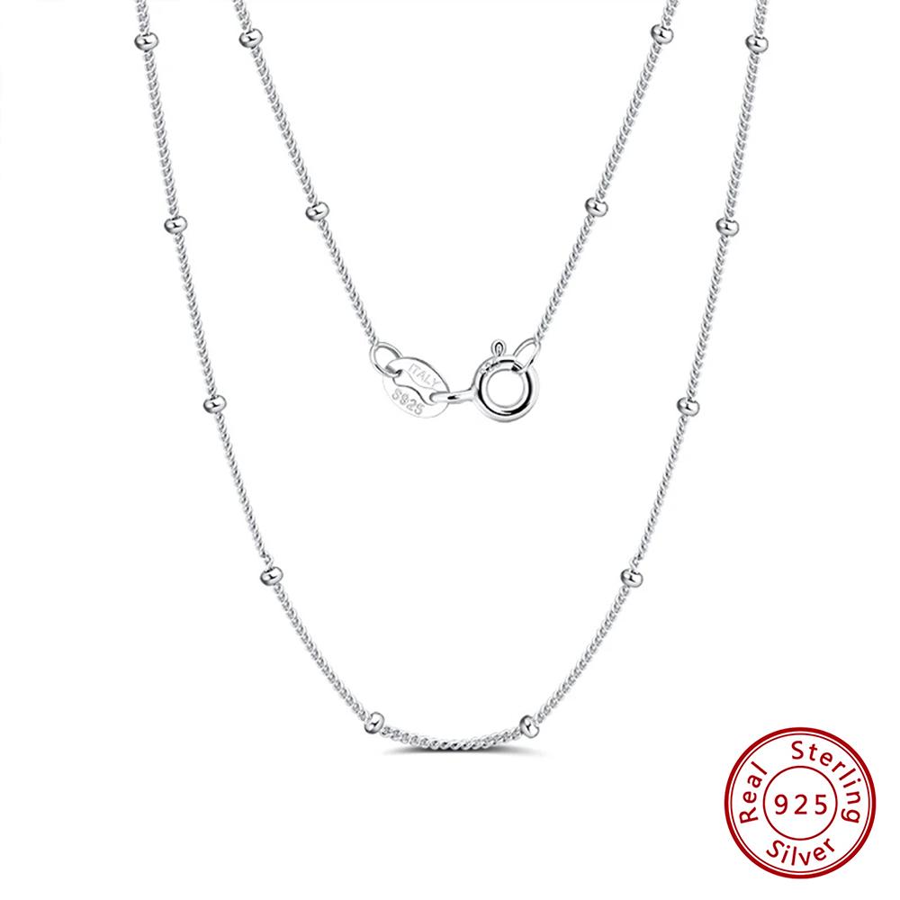 Effie Queen 925 Sterling Silver 2mm 3mm Beaded Link Chain Necklaces Ball Beads Chain Choker Necklaces DIY Jewelry Collar SC43