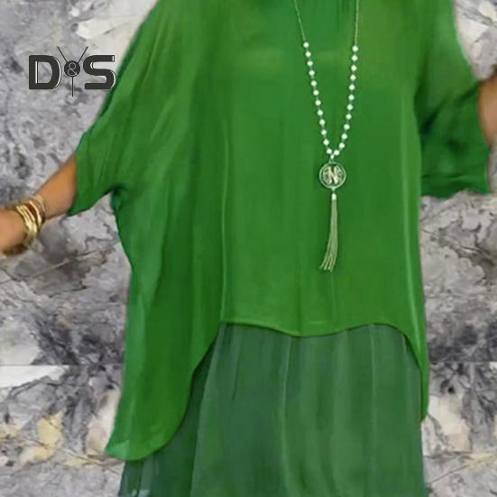 Abendkleid, mehrlagig, verstreuter Kuchensaum, Halbarm-Maxikleid, Fledermausärmel, weites Chiffonkleid mit Rundhalsausschnitt für Party und Abschlussball