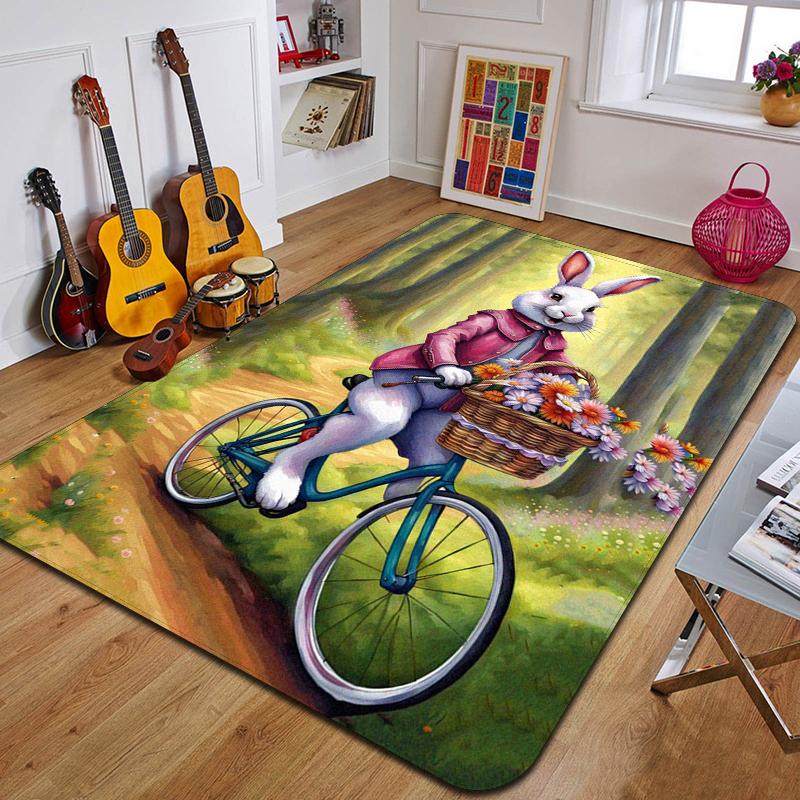 C-Cartoon Rabbit Printed Carpet Fashion Yoga Mat Non-Slip Carpet Bedroom Decoration Outdoor Carpet Bedroom Birthday Gift