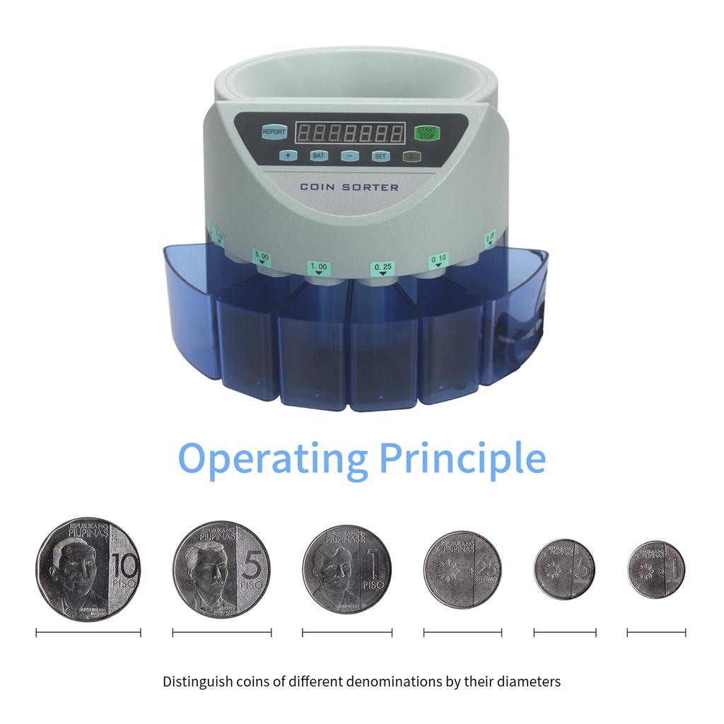 Electronic Coin Sorter Counter Counting Sorting Machine Countable Coins Philippine Coins with Multi Functional 7 Digit