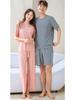 2024 Summer Ice Silk Ribbed Pajama Set - Loose Fit, Plus Size, Solid Color, Two-Piece for Couples.