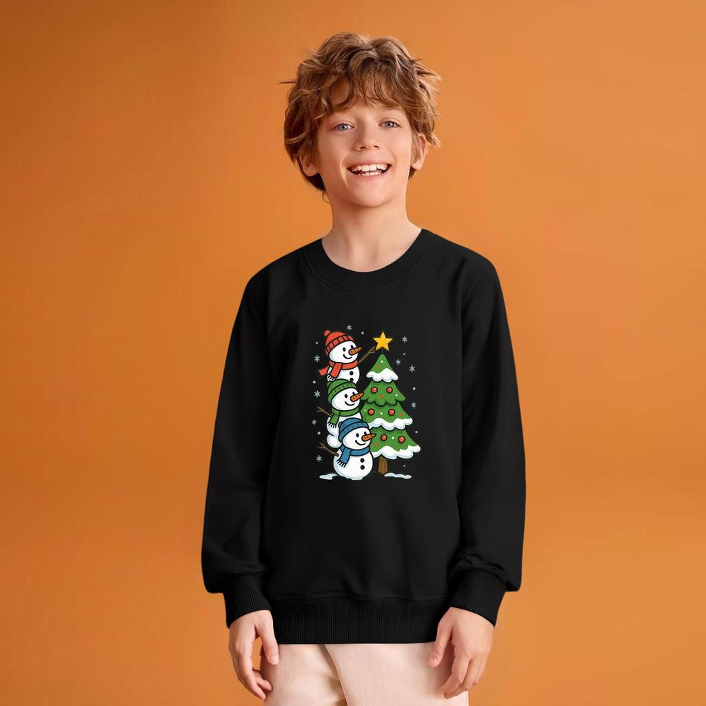 Kids' Fashion Loose-Fit Casual Long-Sleeve Christmas Print Oversized Crewneck Sweatshirt