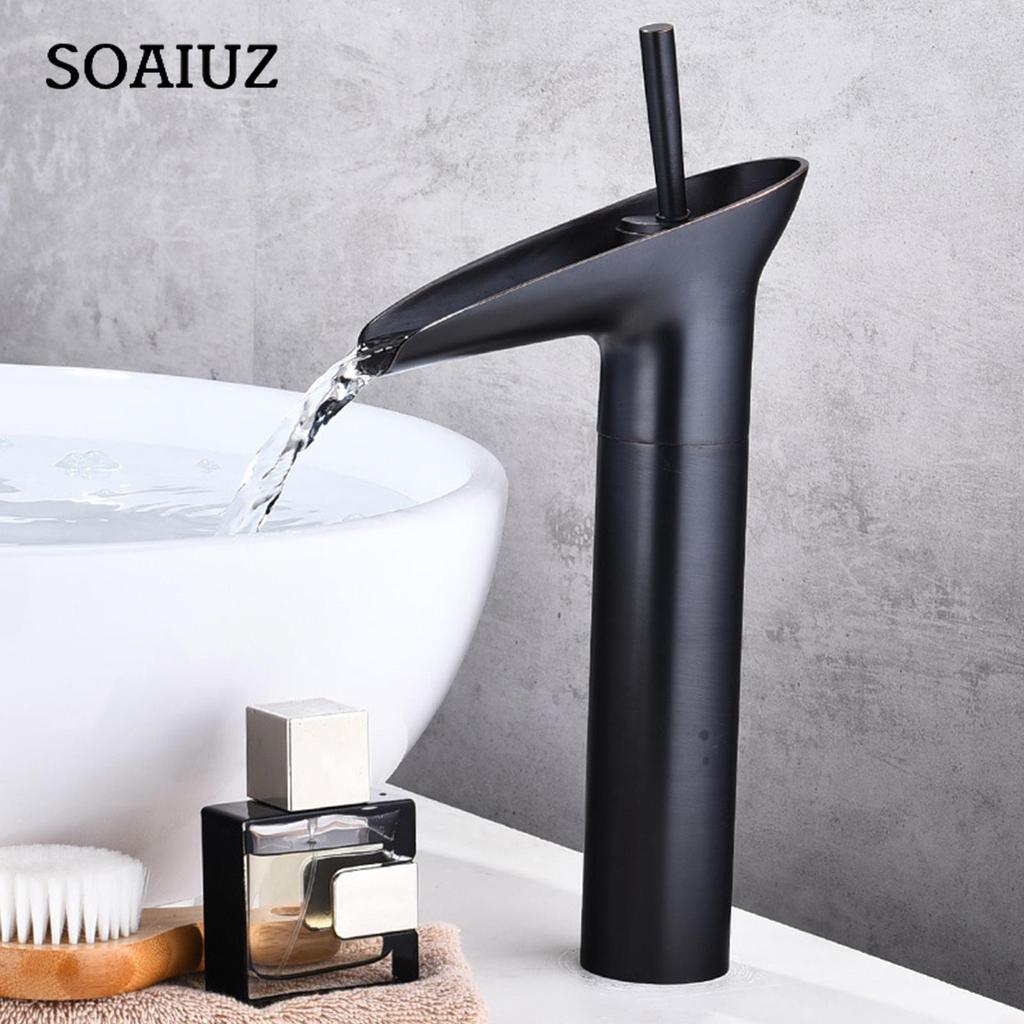 Vintage Style Waterfall Faucet Bathroom Sink Faucet Brass Basin Water Tap High Single Lever Mixer