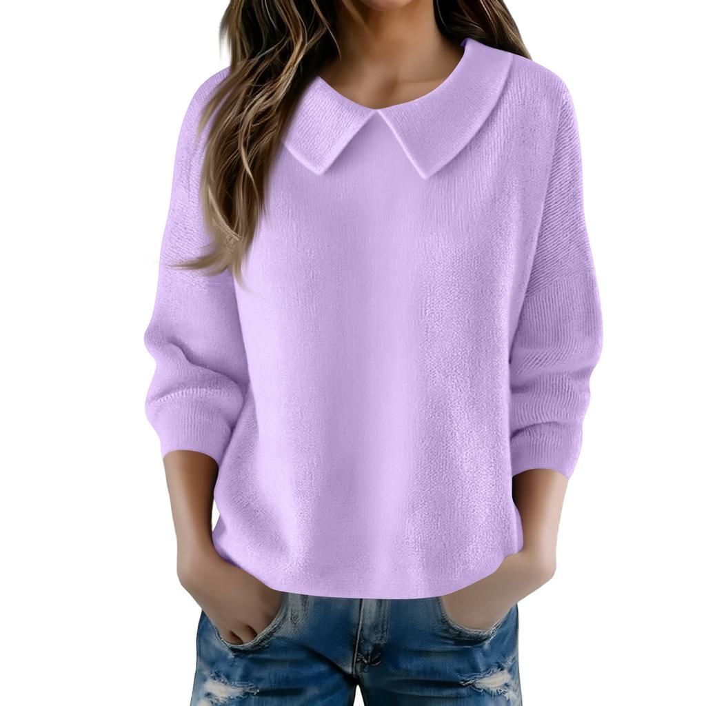 Women's Fashionable Long-sleeved -color Pullover Knitted Sweater Top