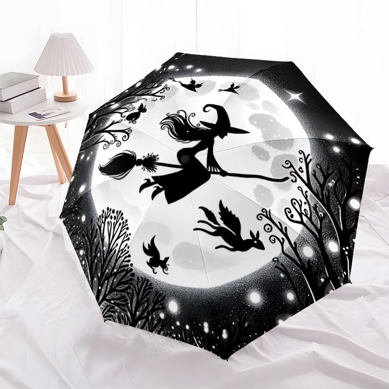 1pc Witch Moon Automatic Folding Umbrella   Compact 8 Rib Design, Durable Iron Frame for Travel, Outdoor,  a0920115