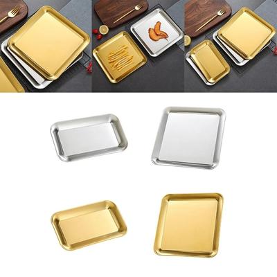 2PCS/SET Flat Design Stainless Steel Tray Rustproof Thickened BBQ Plate Wear-resistant Solid Color Seafood Plate Restaurant Use