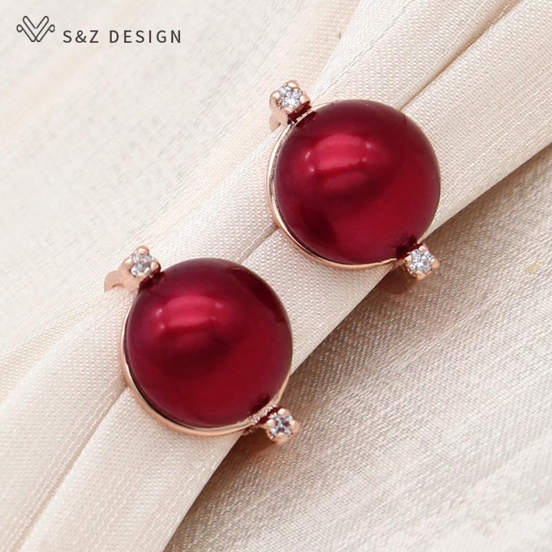 Mote Runde Simulert-perle Dråpeøreringer For Kvinner Bryllup Rose Gull Farge Cubic Zirconia Smykker Eardrop