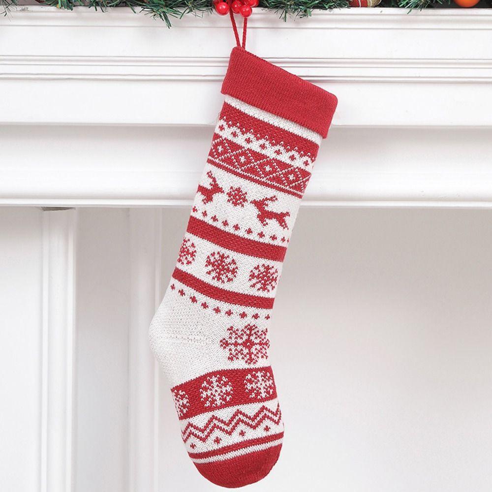 Hanging Knitted Christmas Stocking Xmas Tree Ornaments Gift Bag Christmas Decor