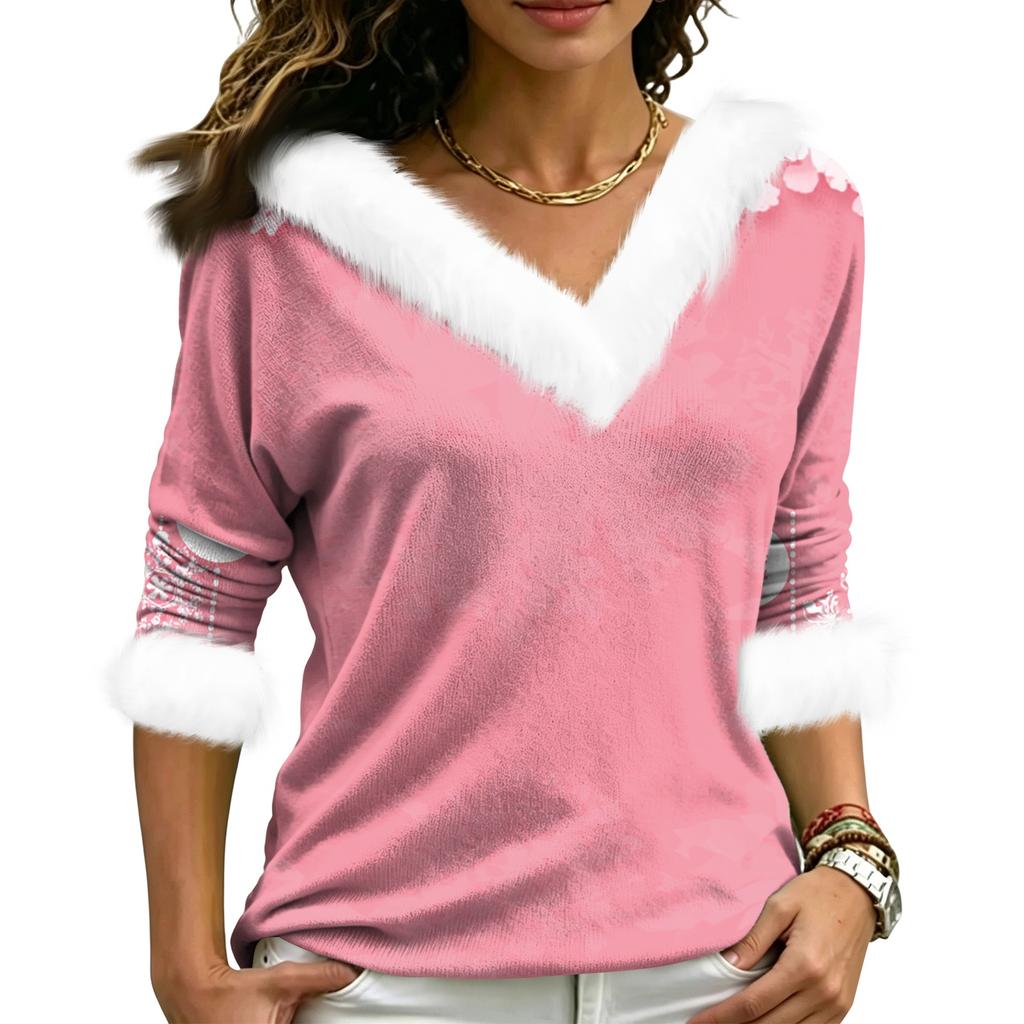 Women's Christmas V-Neck Top Elegant Cut for Party Date and Casual Wear