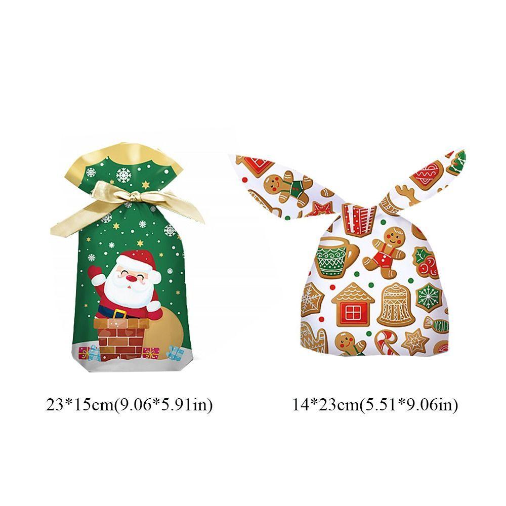 50PCS Rabbit Ear Xmas Candy Bags Merry Christmas Santa Claus Biscuit Bags Snowmen Snowflakes Candy Treat Bag Christmas