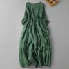 2023 Summer Retro Women's Plus Size Cotton Linen Dress with Hollow Design and Loose Waist