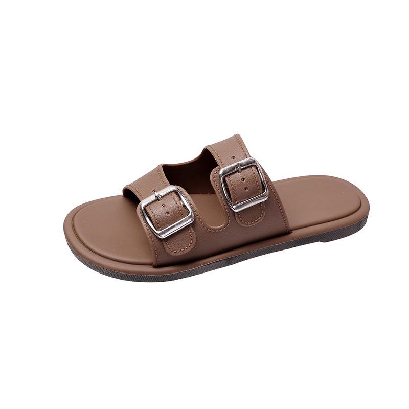 Women's Summer Versatile Square Buckle One-Strap Non-Slip Slippers for Home, Bathroom, and Beach