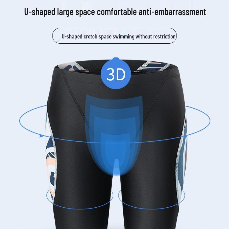Men's Anti-Embarrassment Flat-Leg Swim Trunks - Plus Size, Five-Point, Professional Swimwear