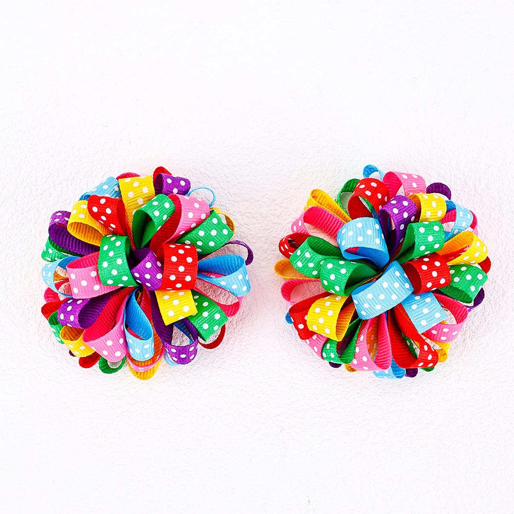 

2 шт. Модная заколка для волос Гортензия Радужный цвет в горошек Ленточные заколки Милая заколка для волос для двойного хвостика для девочки Аксессуары Головной убор