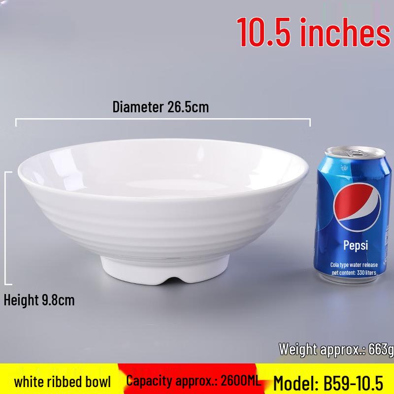 777 Melamine 10.5-inch White Ribbed Soup & Noodle Bowl (10-Pack)
