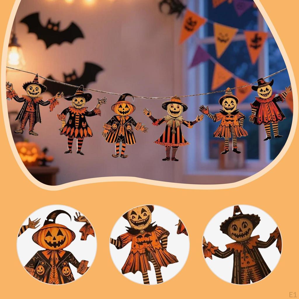Halloween Decor Wood Banner,Wall Bunting Sign,Cartoon Wall Garland Flag Decoration for