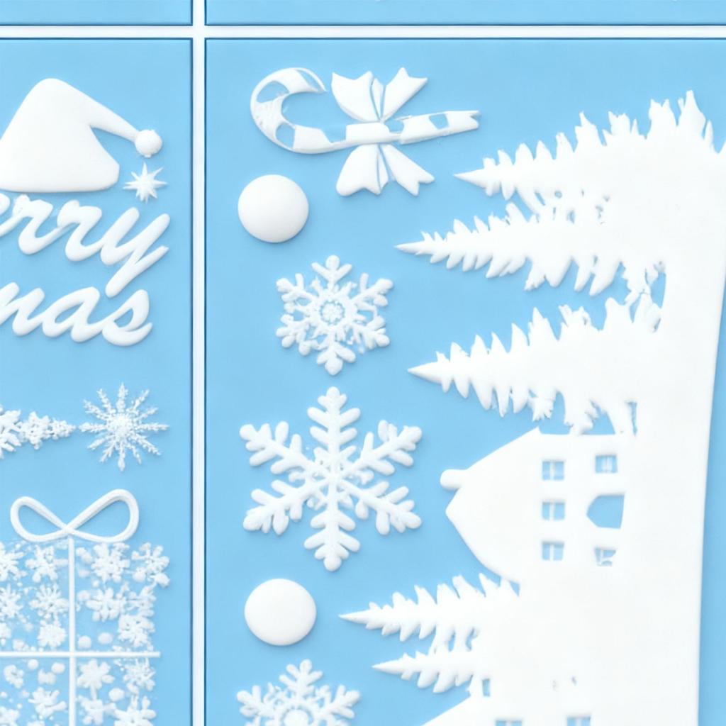 Static Christmas Window Stickers 9 Pieces Removable Winter Window Clings White & Balls Christmas Village Patterns Holiday Decor
