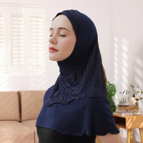 Women Lace Headscarf Hat Solid Color Breathable Turban Hat Chiffon Long Scarf Hat Stretchy Head Wrap