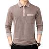 Men's Long-Sleeve Turn-Down Collar Polo Shirt with Ribbed Cuffs and Pocket, Loose Fit