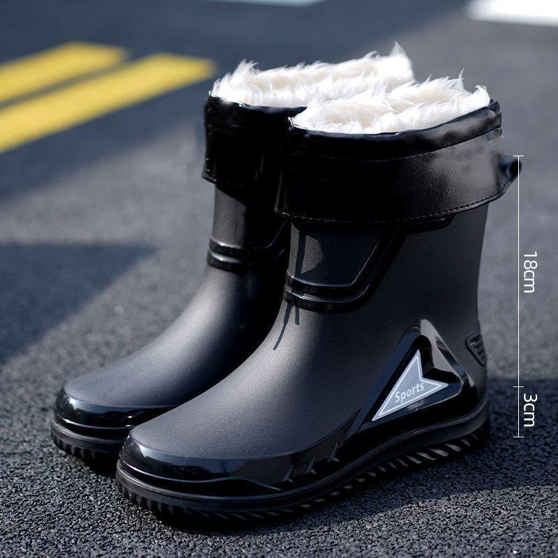 rain boots bundle waterproof rain shoes men's closed water boots non-slip work velvet cotton warm