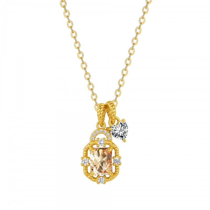 Elegante Quadratische Kristall Doppelanhänger Halskette Damen Vergoldete Choker Kette Mit Geburtsstein Farben Leicht Geometrisch