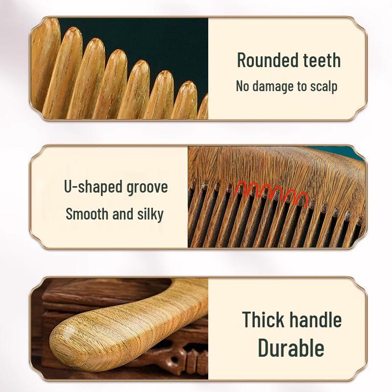 Natural Green Sandalwood Comb for Ladies - Long Hair & Meridian Massage