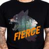 Fierce Wolf Forest Double Exposure Snarling Wildlife Animal Graphic T-Shirt.
