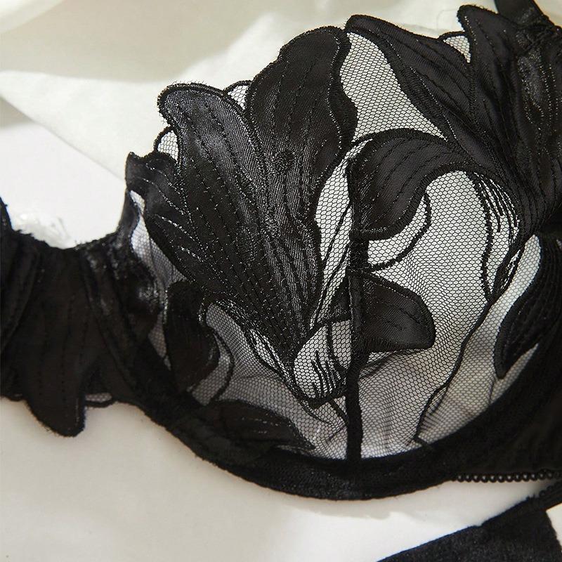 Sexy underwire ultra-thin bra set, big breasts, small transparent lace princess erotic underwear