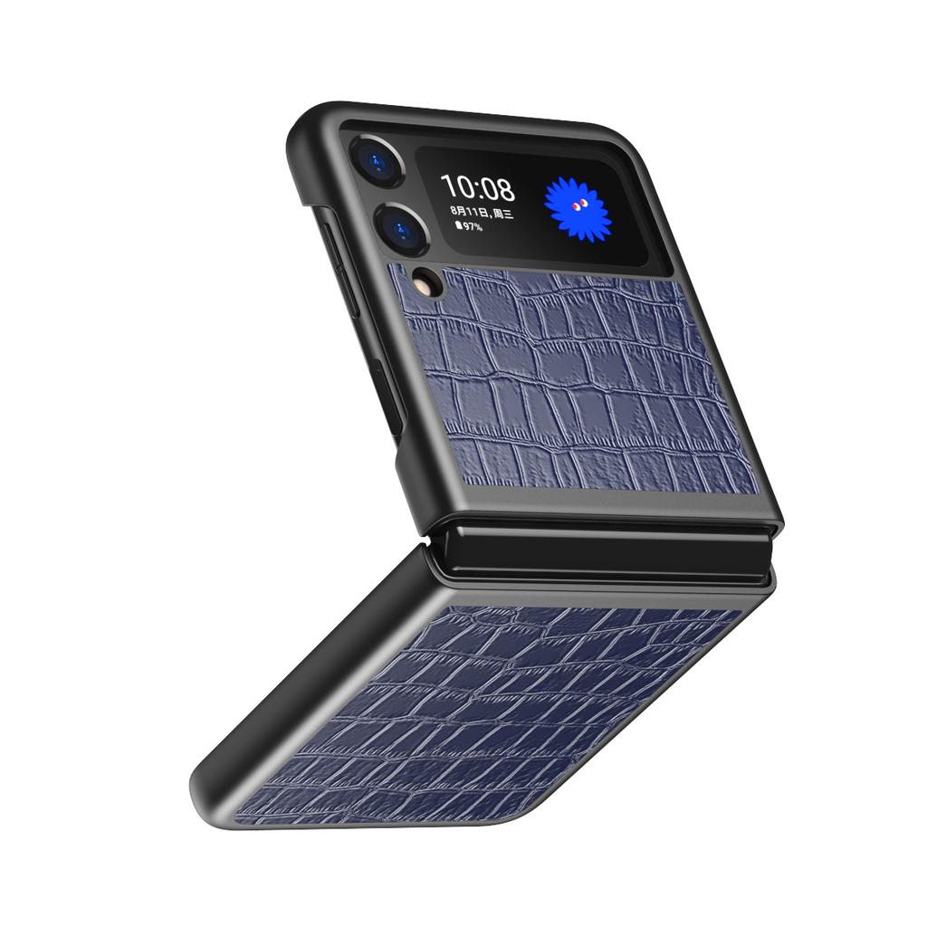Applicable To Samsung ZFLIP7/6 Folding Screen Cross Pattern Feel Protective Case Zflip4 Lychee Pattern Mobile Phone Anti-drop Case