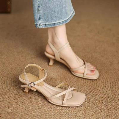 2025 Nouvel Été Sandales Femme Bout Carré Mode Dames Extérieur Robe Talon Haut Gladiateur Sandalias